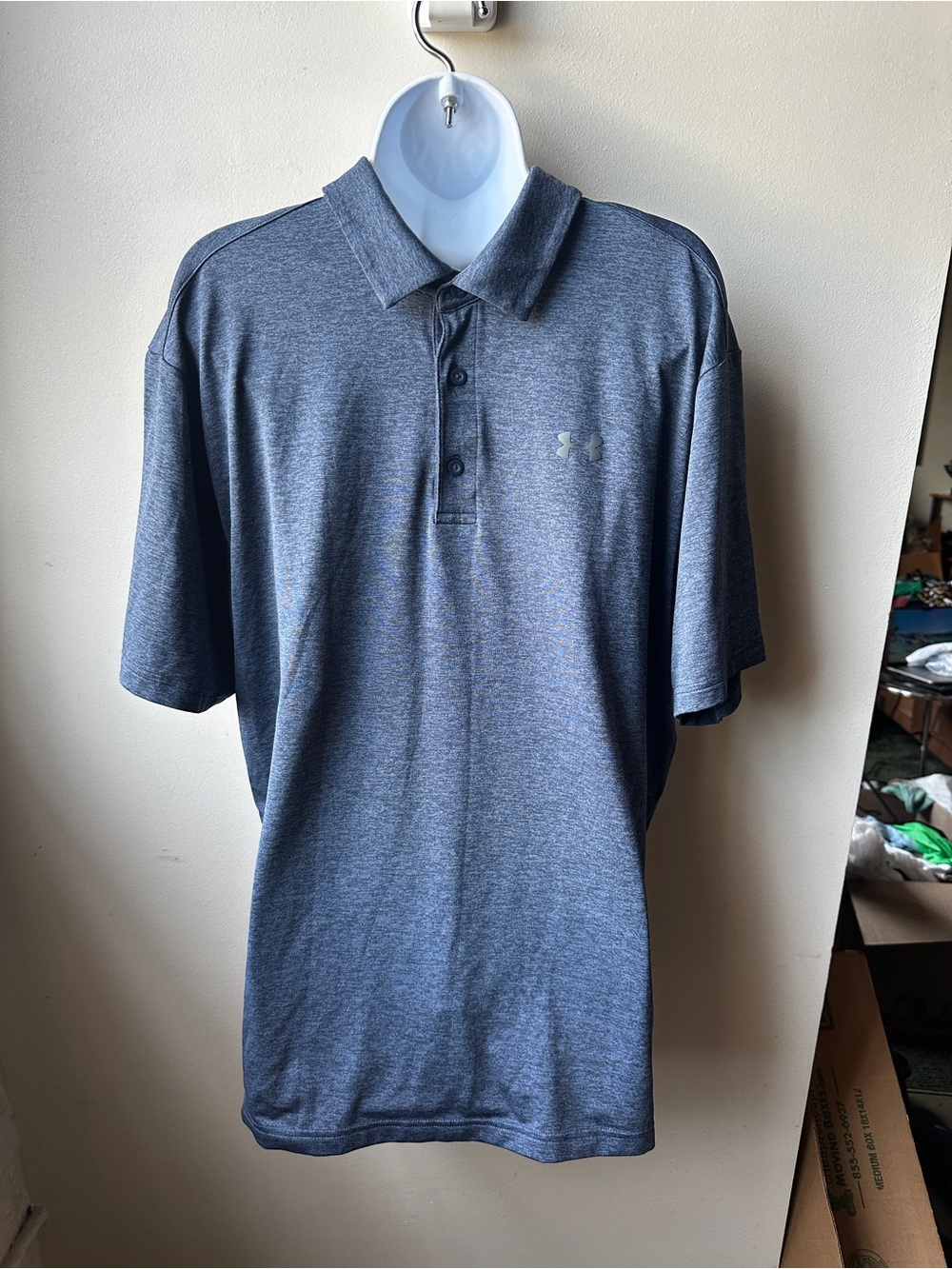 Under Armour Playoff Polo Shirt Men Blue Gray Performance Golf Stretch Button XL